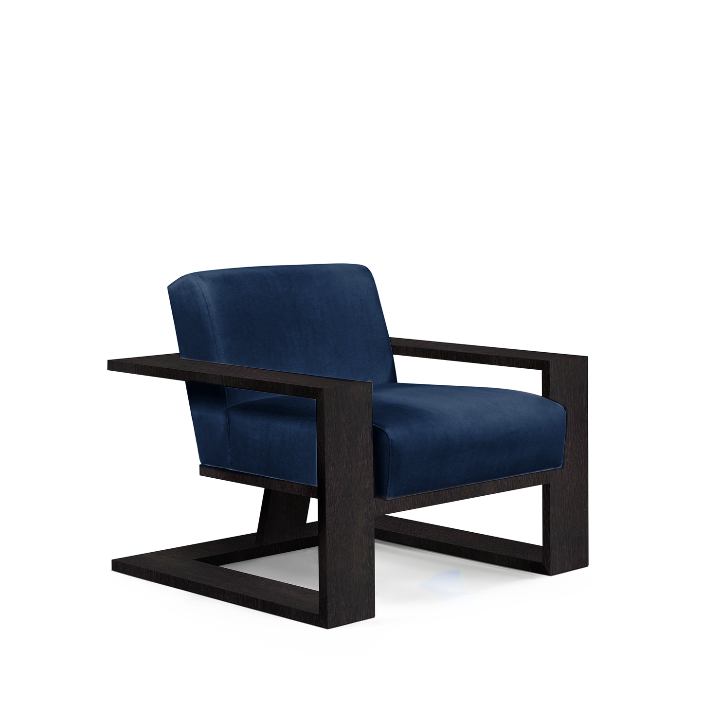 SIERRA ARMCHAIR with London dark blue textile and chocolate wood