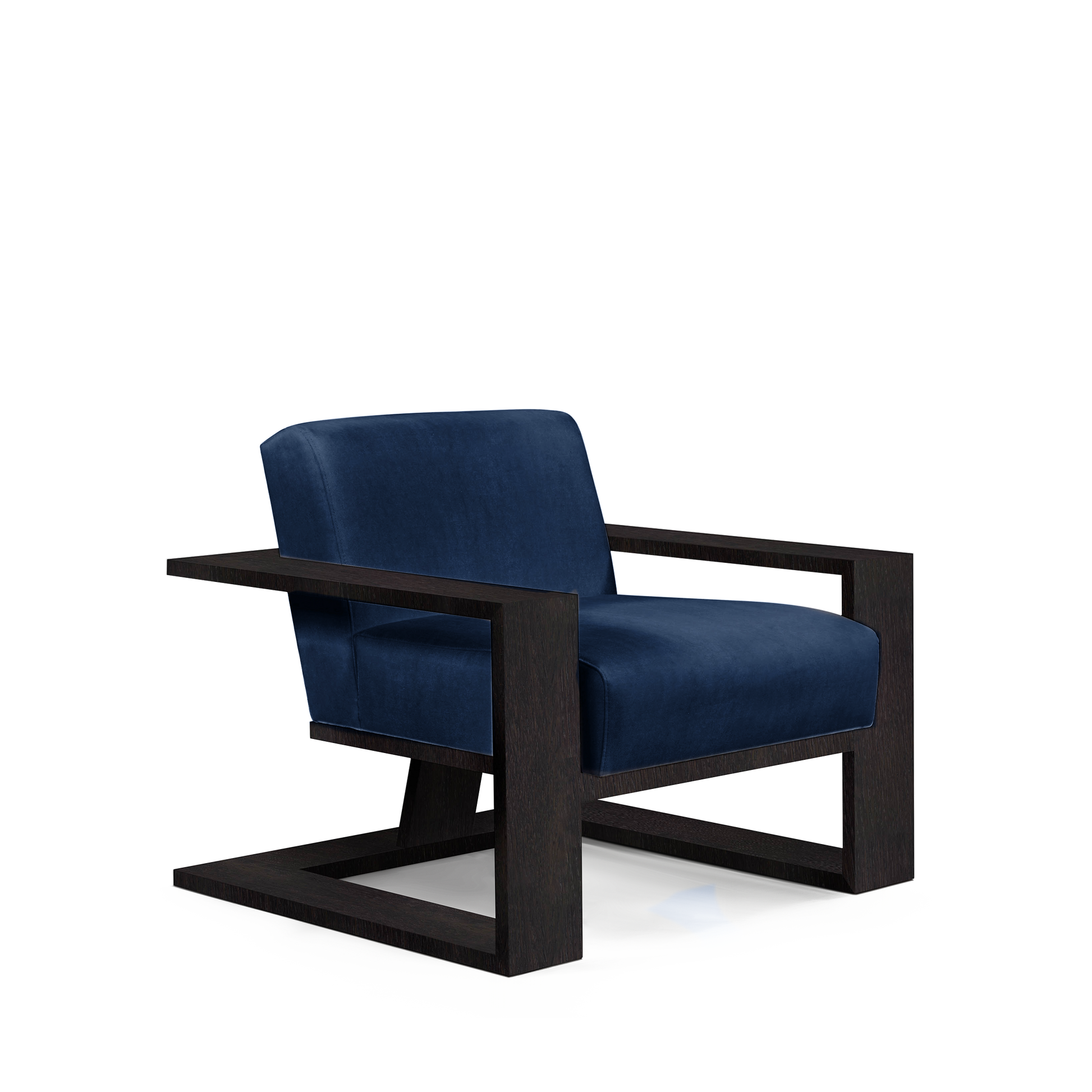 SIERRA ARMCHAIR with London dark blue textile and chocolate wood