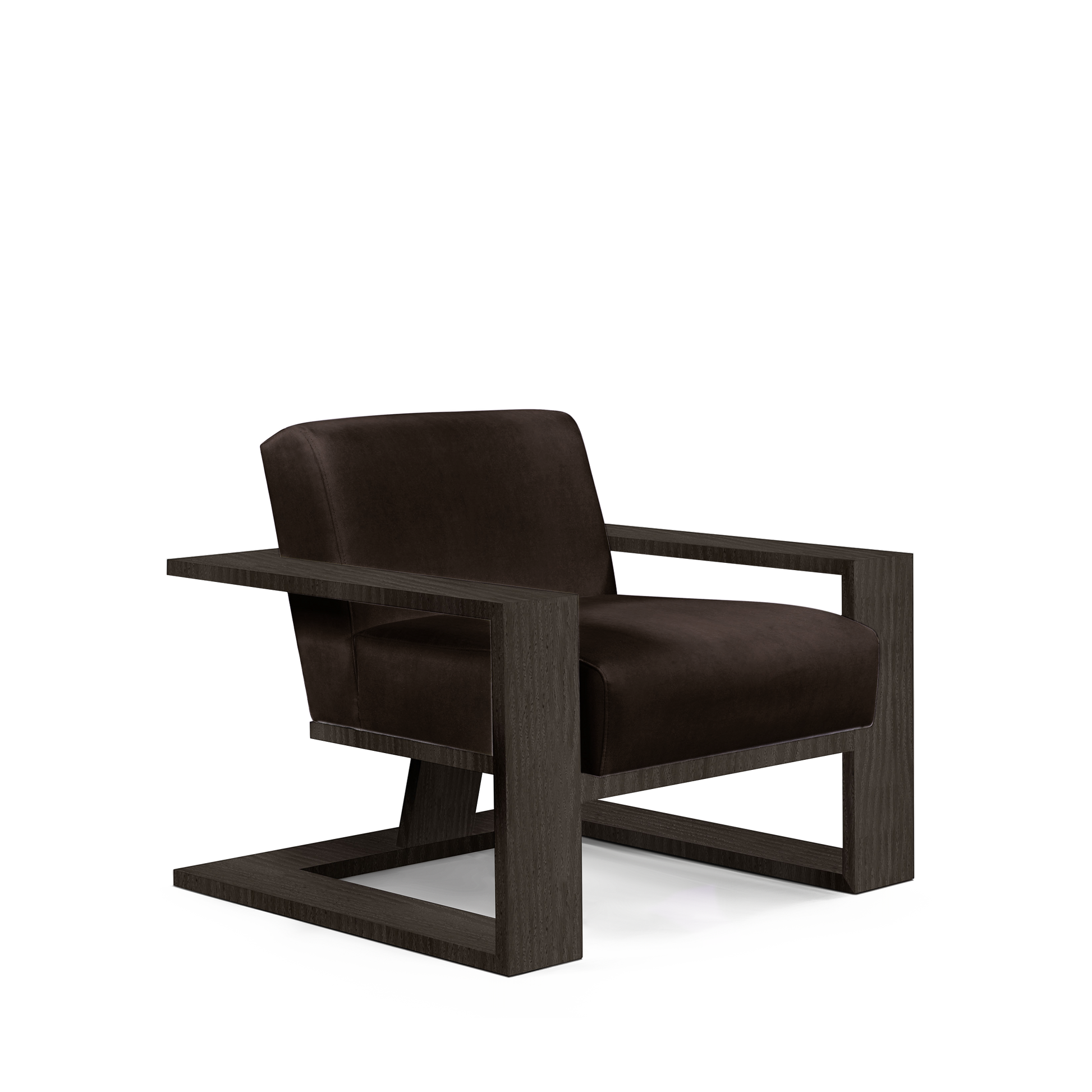 SIERRA ARMCHAIR with dark brown textile and dark grey wood