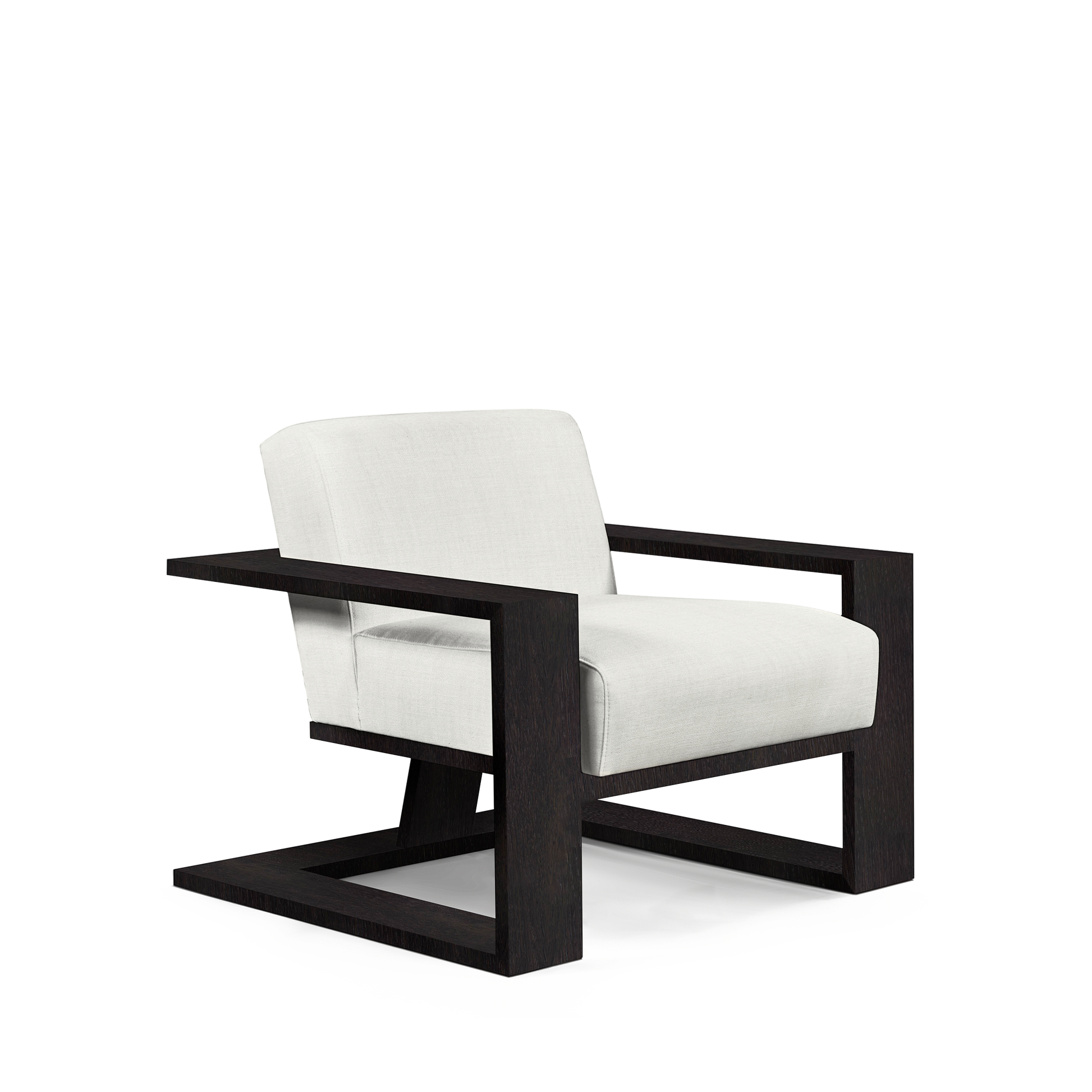 SIERRA ARMCHAIR with rocco white textile and chocolate wood