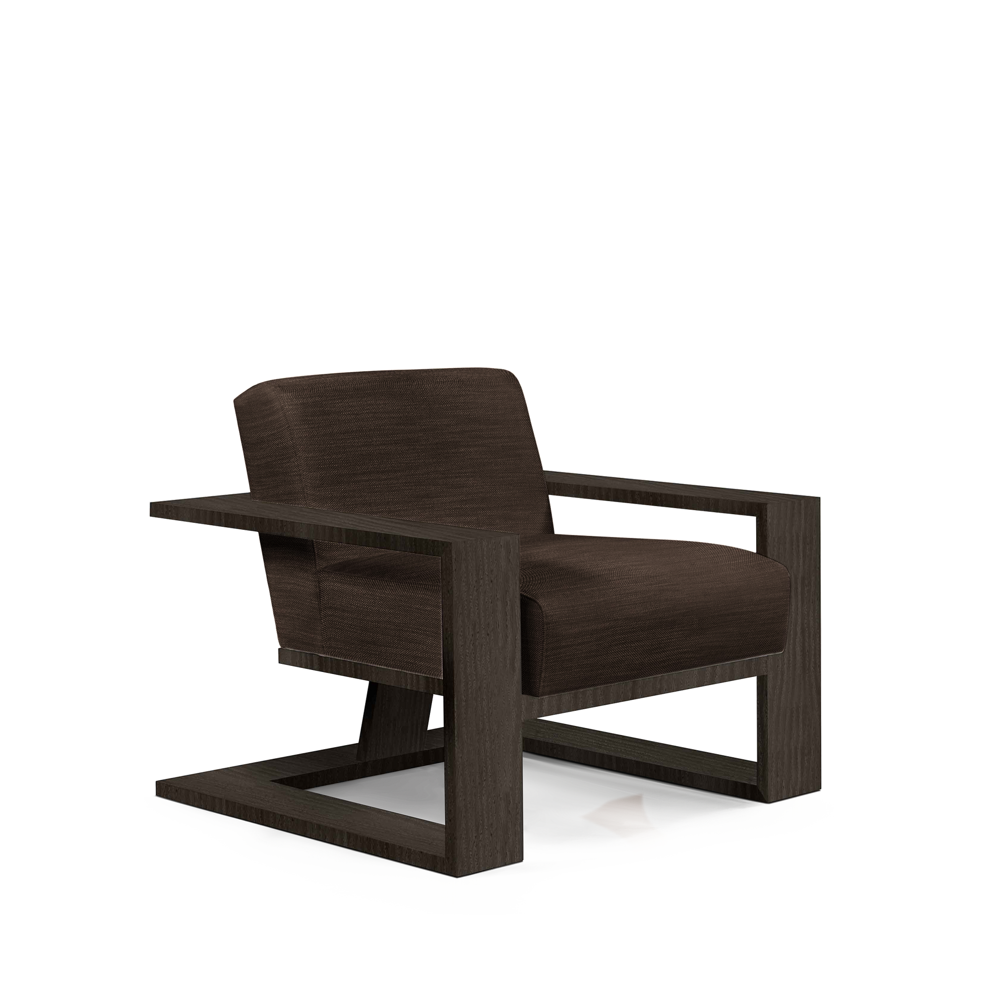 SIERRA ARMCHAIR with brown textile and dark grey wood