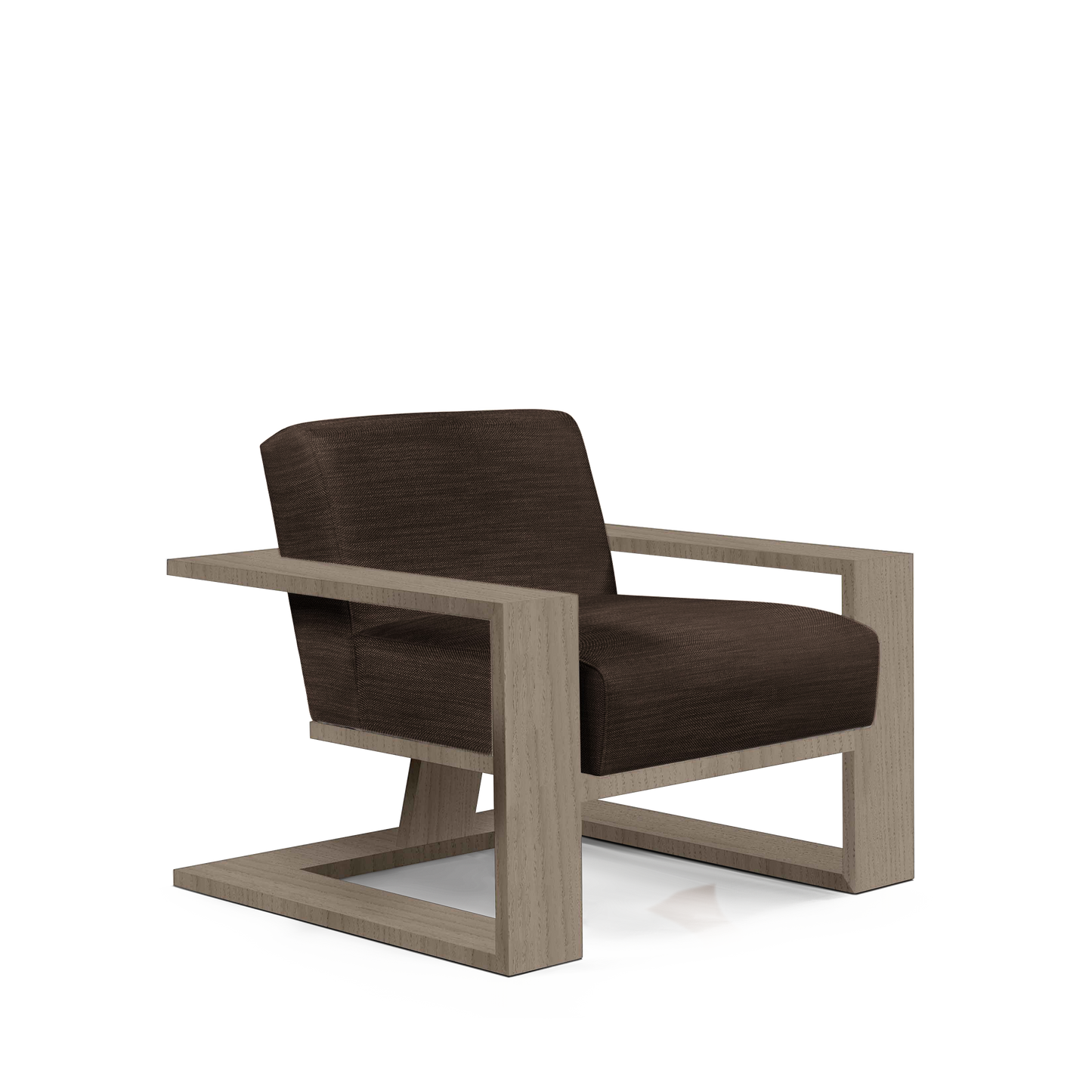 SIERRA ARMCHAIR with brown textile and natural grey wood