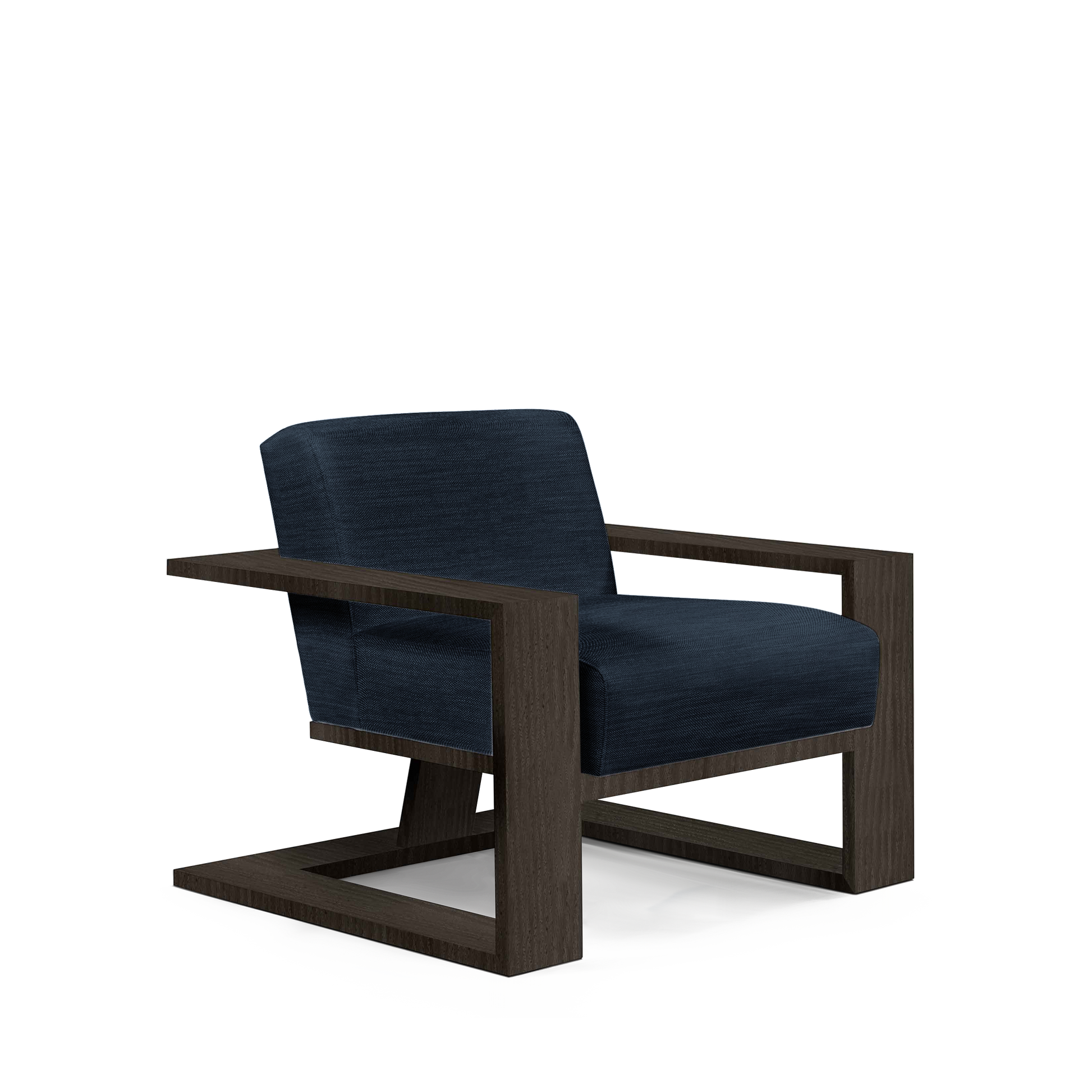 SIERRA ARMCHAIR with Rocco dark blue textile and dark grey wood