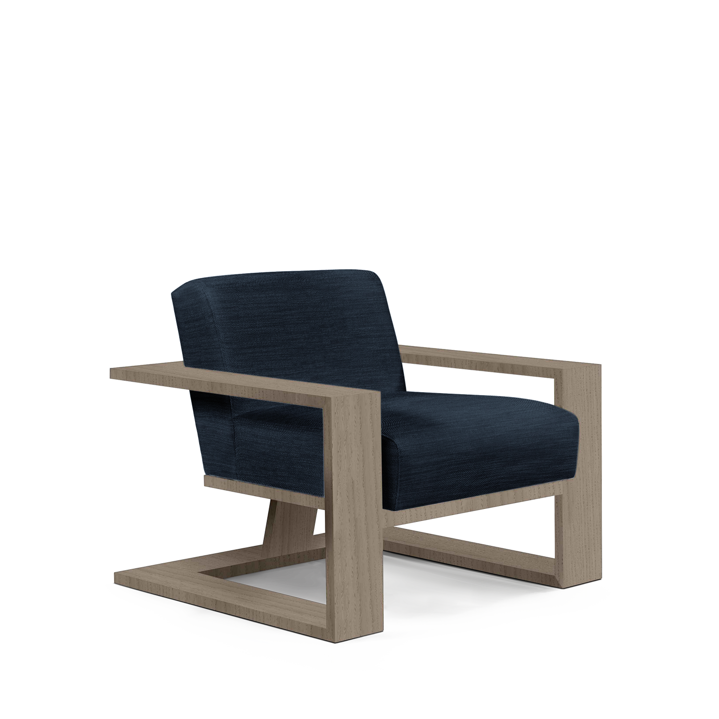 SIERRA ARMCHAIR with rocco dark blue textile and natural grey wood
