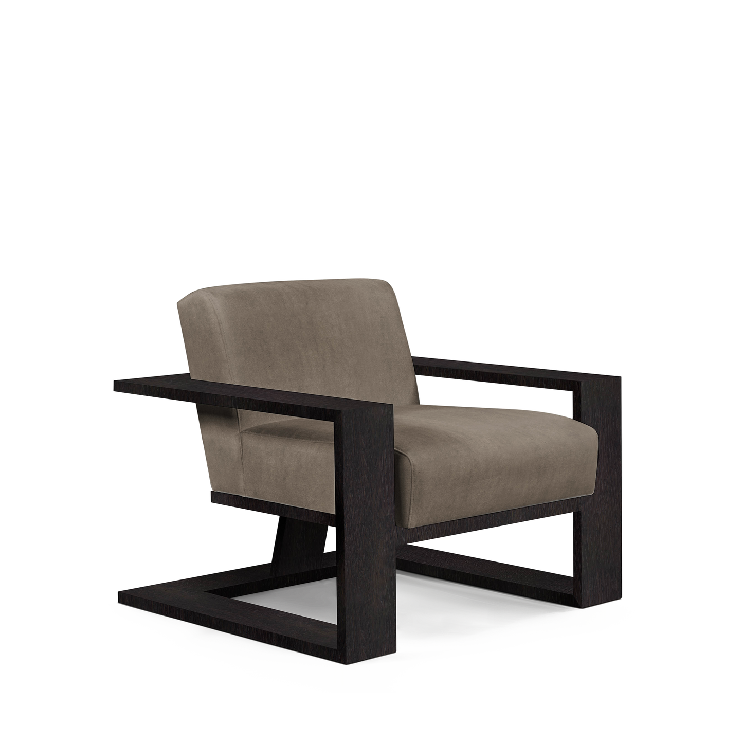SIERRA ARMCHAIR with suede grey textile and chocolate wood