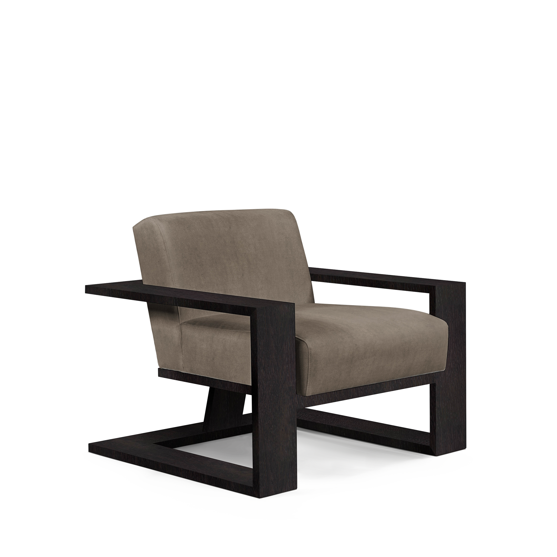 SIERRA ARMCHAIR with suede grey textile and chocolate wood