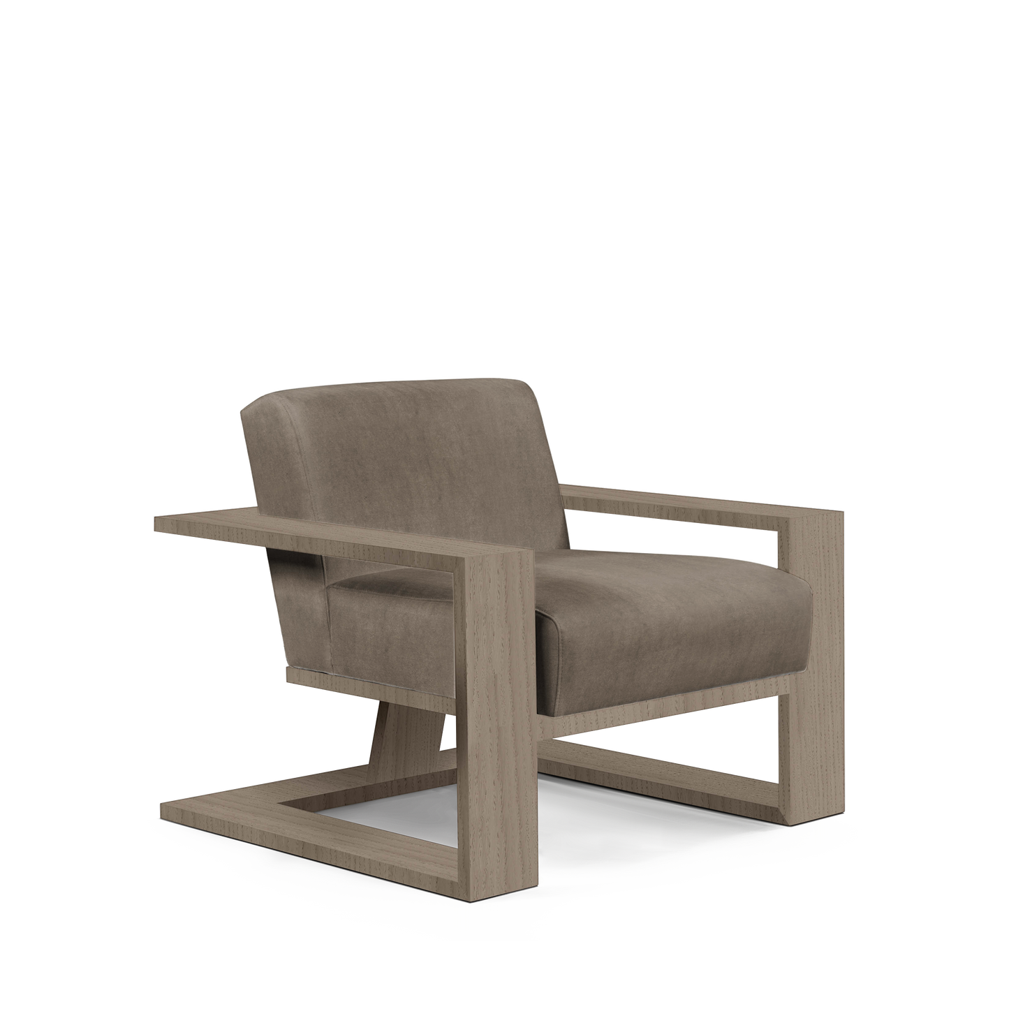 SIERRA ARMCHAIR with suede grey textile and natural grey wood