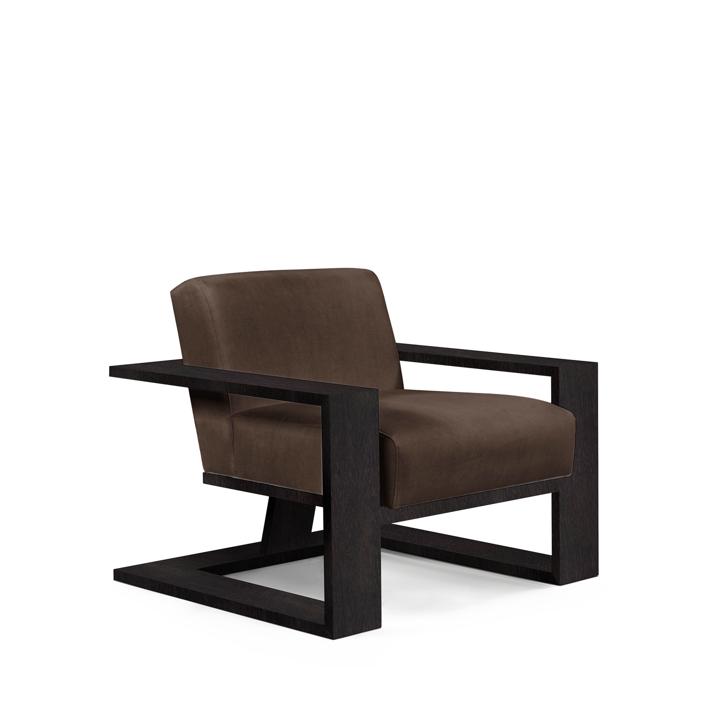 SIERRA ARMCHAIR with suede brown textile and chocolate wood