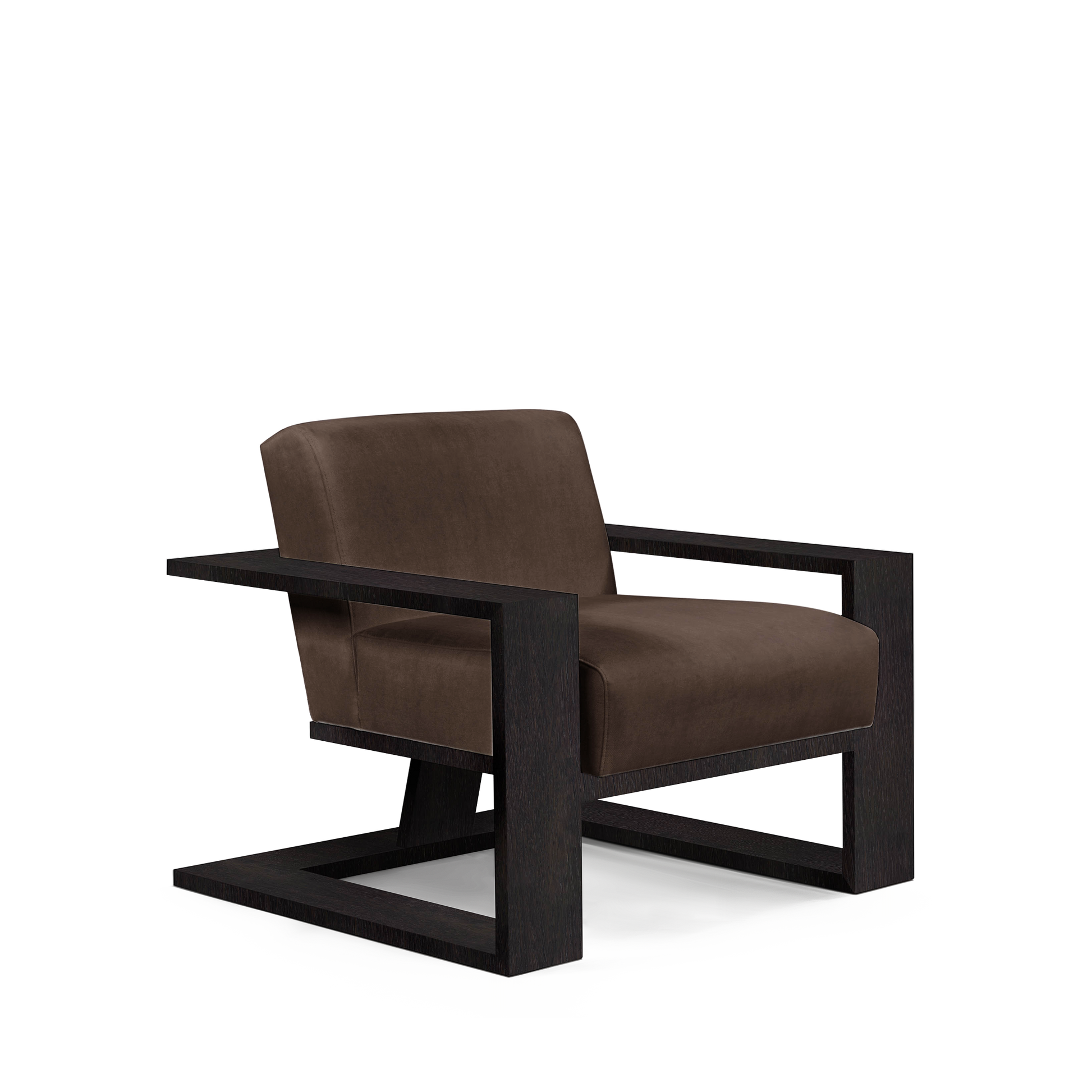 SIERRA ARMCHAIR with suede brown textile and chocolate wood