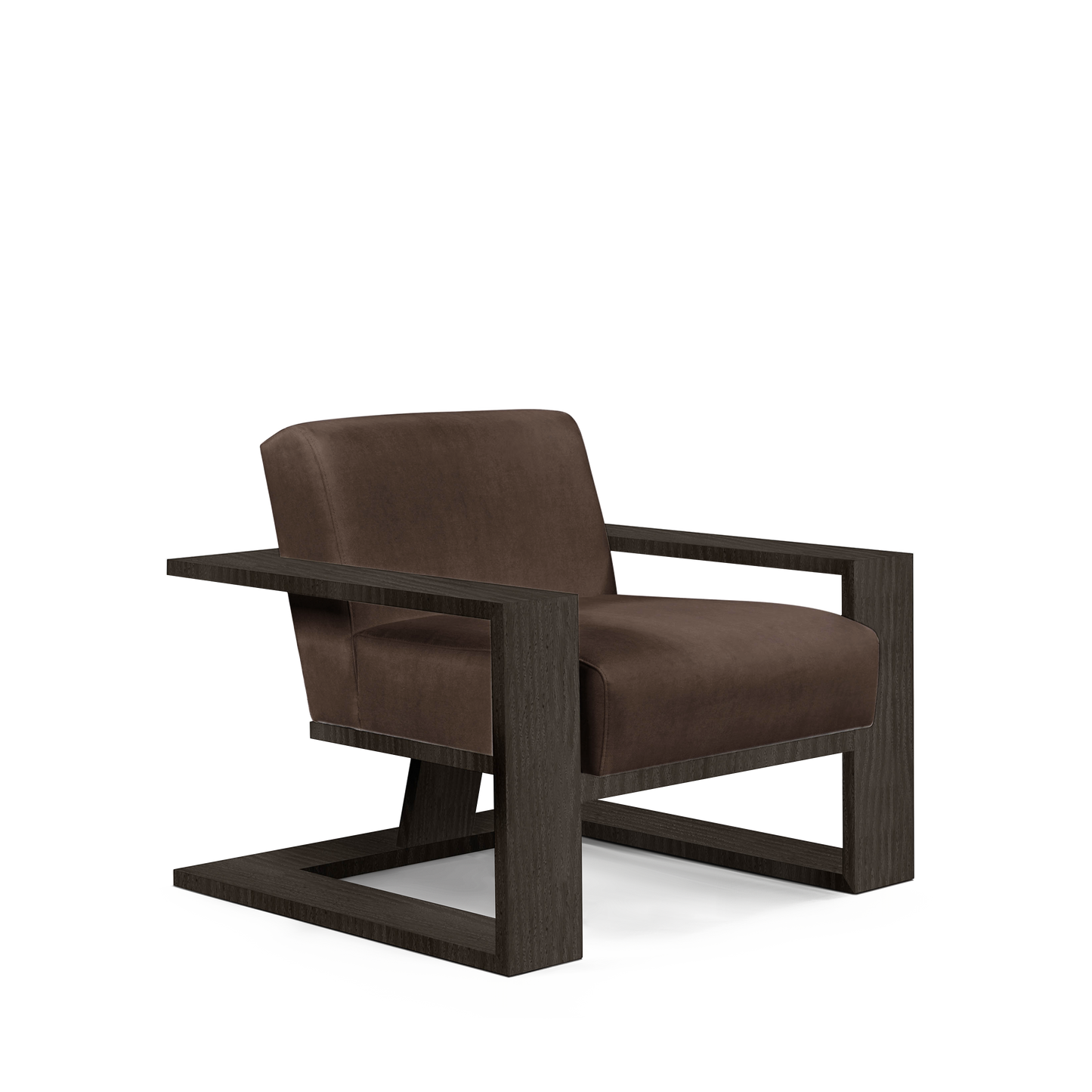 SIERRA ARMCHAIR with suede brown textile with dark grey wood
