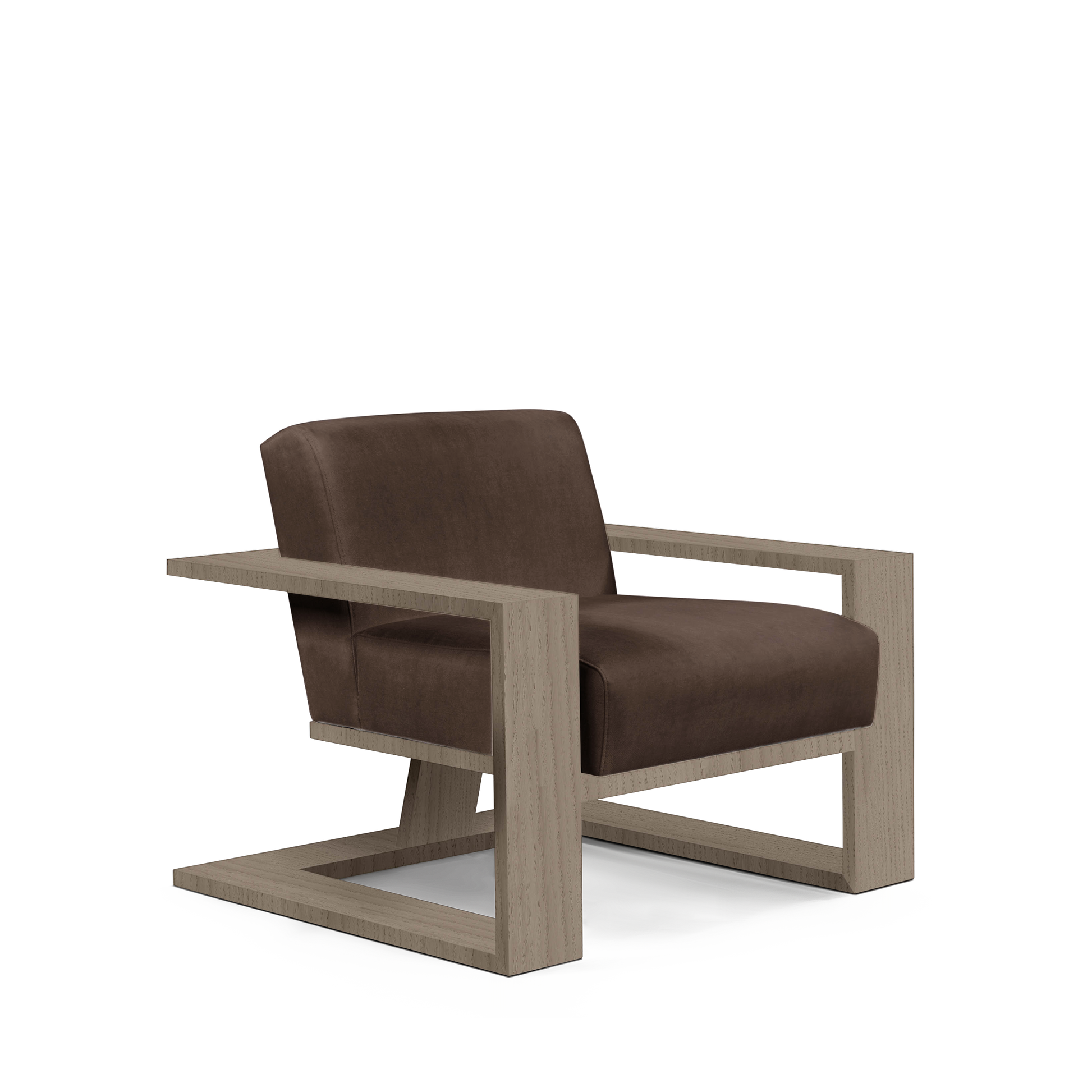 SIERRA ARMCHAIR with suede brown textile and natural grey wood
