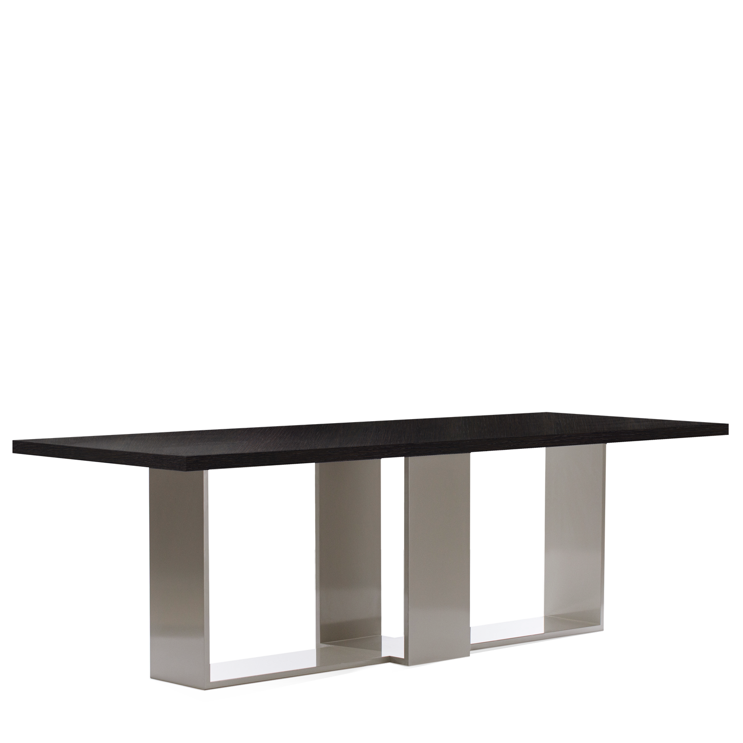 Front view of ARENA Rectangular dining table with chocolate table top and champagne legs 