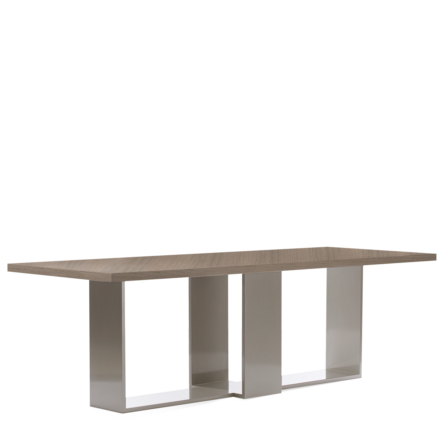 Front view of ARENA Rectangular dining table with natural grey table top and champagne legs 