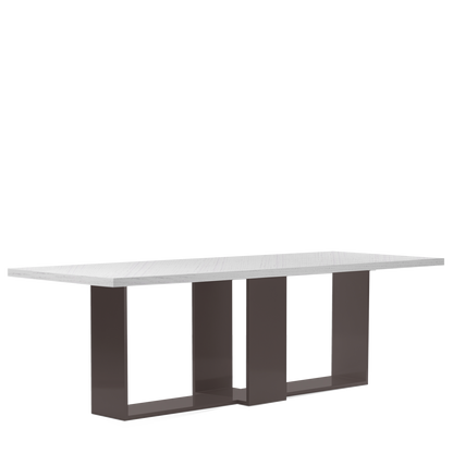 Front view of ARENA Rectangular dining table with white matte table top and moka legs 