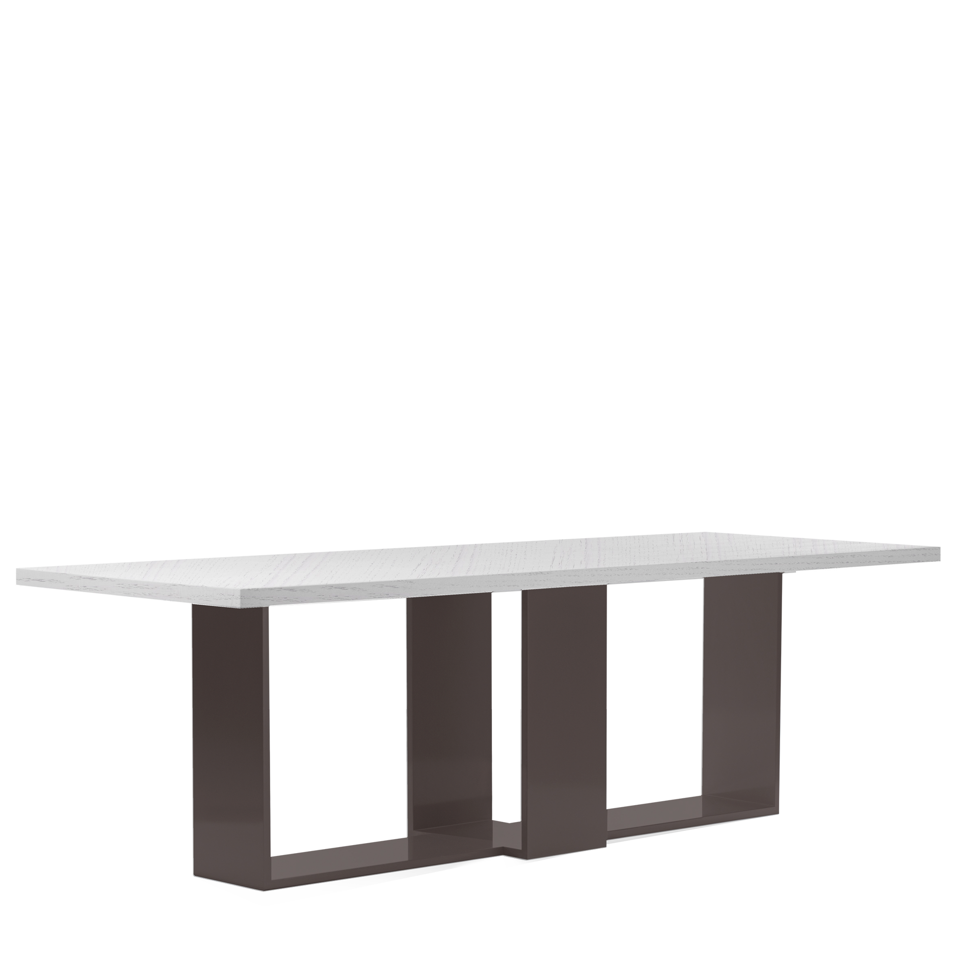 Front view of ARENA Rectangular dining table with white matte table top and moka legs 