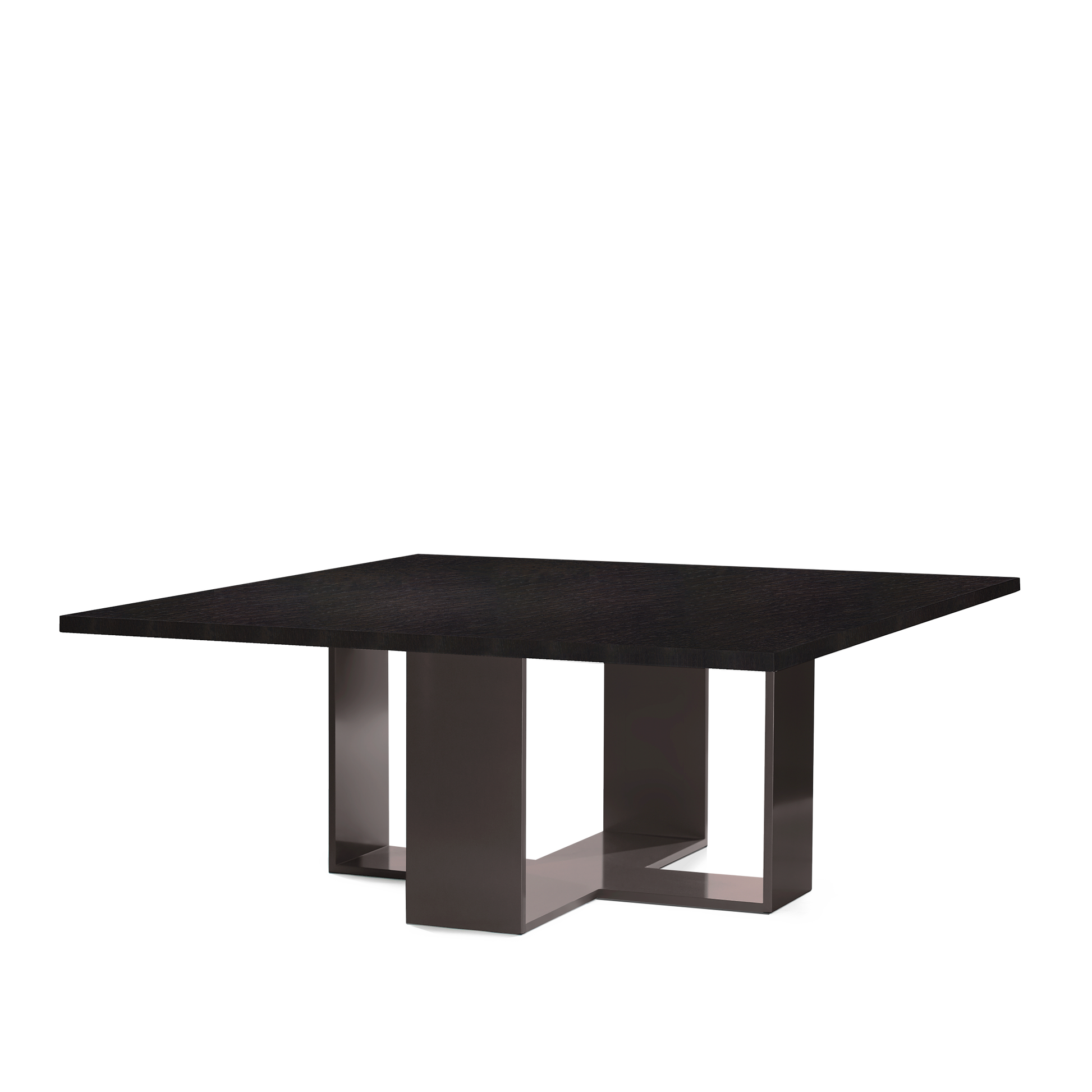 Front view of ARENA Square dining table with chocolate table top and moka legs 