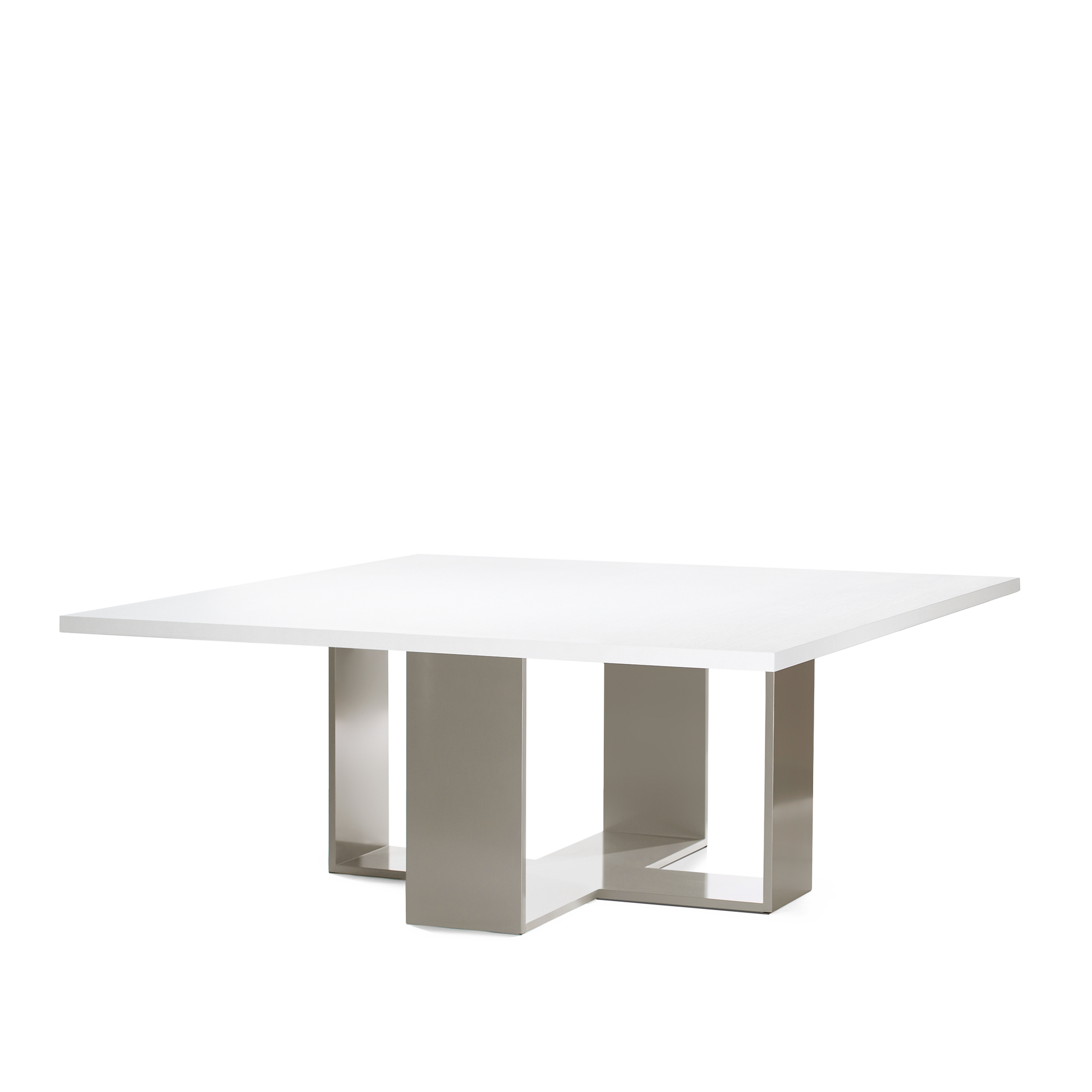 ARENA Square dining table with white table top and champagne legs