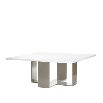 ARENA Square dining table with white table top and champagne legs