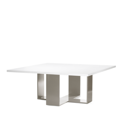 Front view of ARENA Square dining table with white table top 