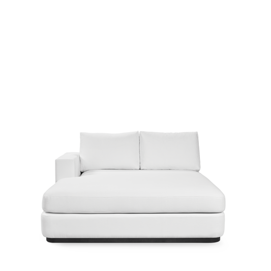 Front view ATLAS 160 Lounge Bed arm rest left with white textile 