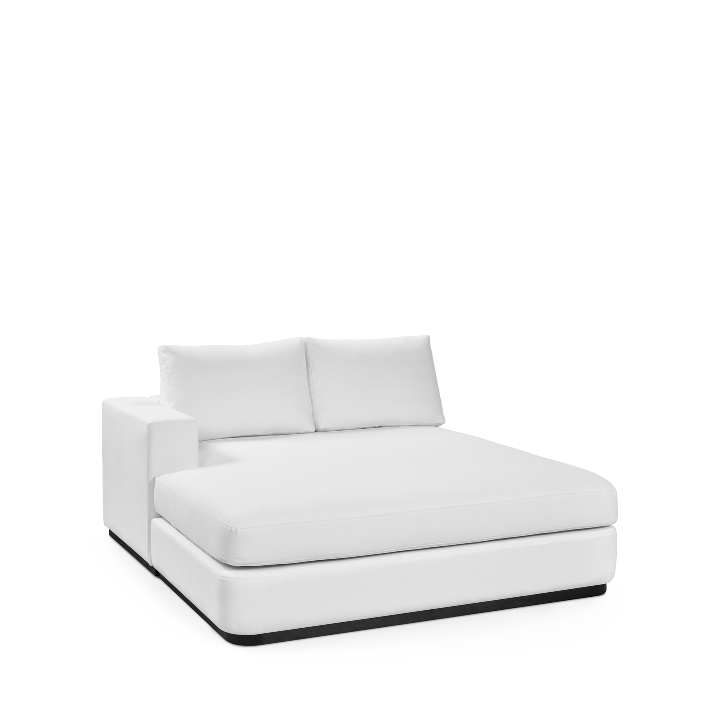 Front view ATLAS 160 Lounge Bed arm rest left with white textile