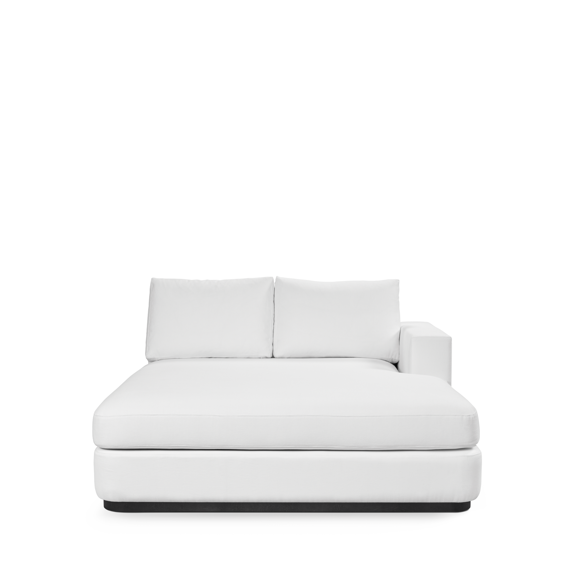 Front view ATLAS 160 Lounge Bed arm rest right with white textile 