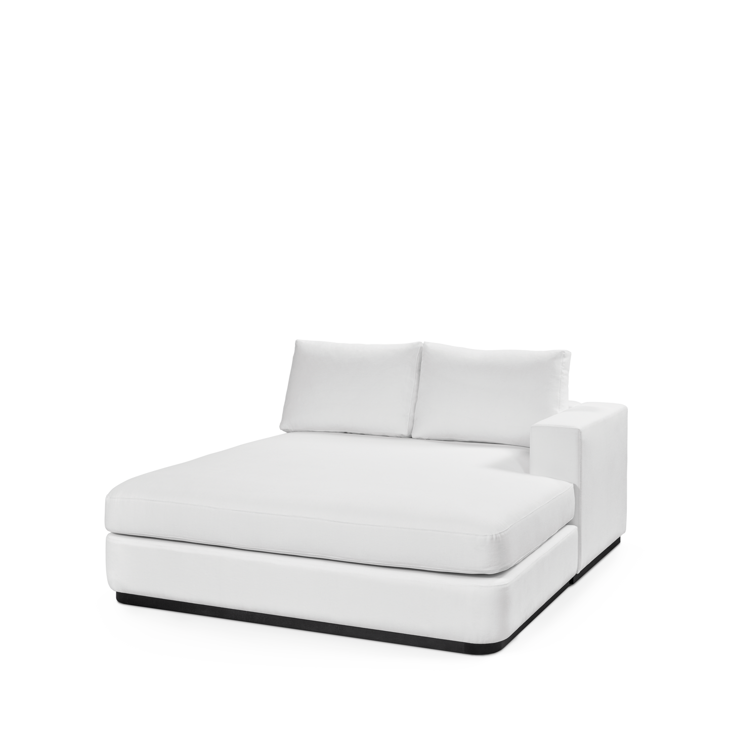 Front view ATLAS 160 Lounge Bed arm rest right with white textile