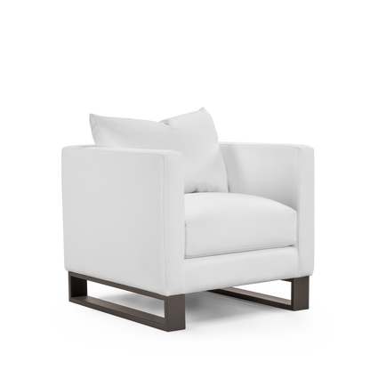 Angle view Atlin armchair with white textile