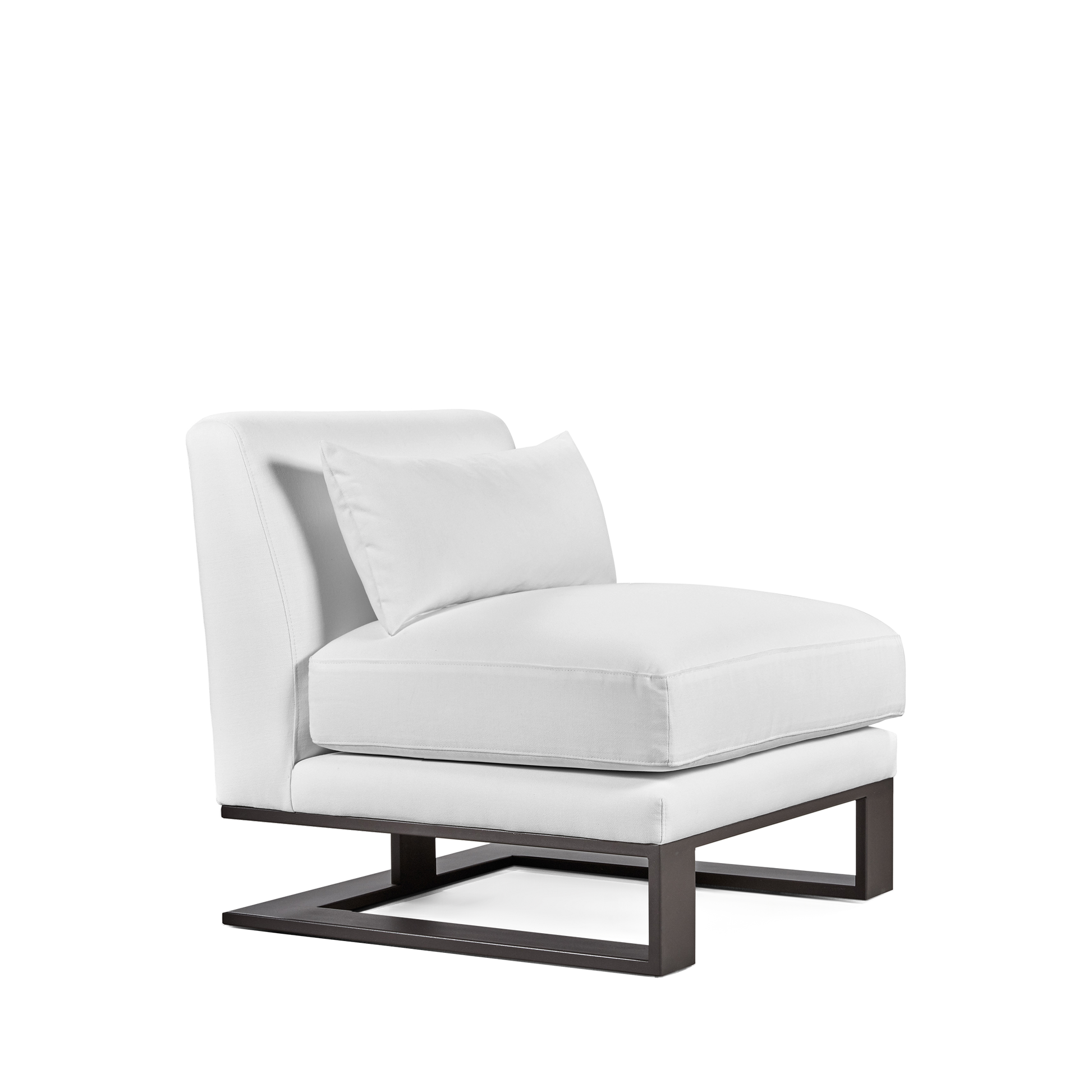 Alpes armchair with linara white textile and moka wood legs 
