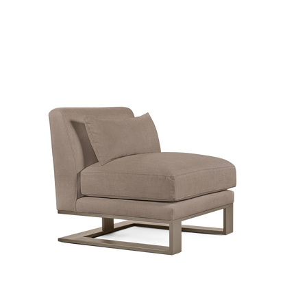 Alpes armchair with light brown textile and champagne colored wood legs 