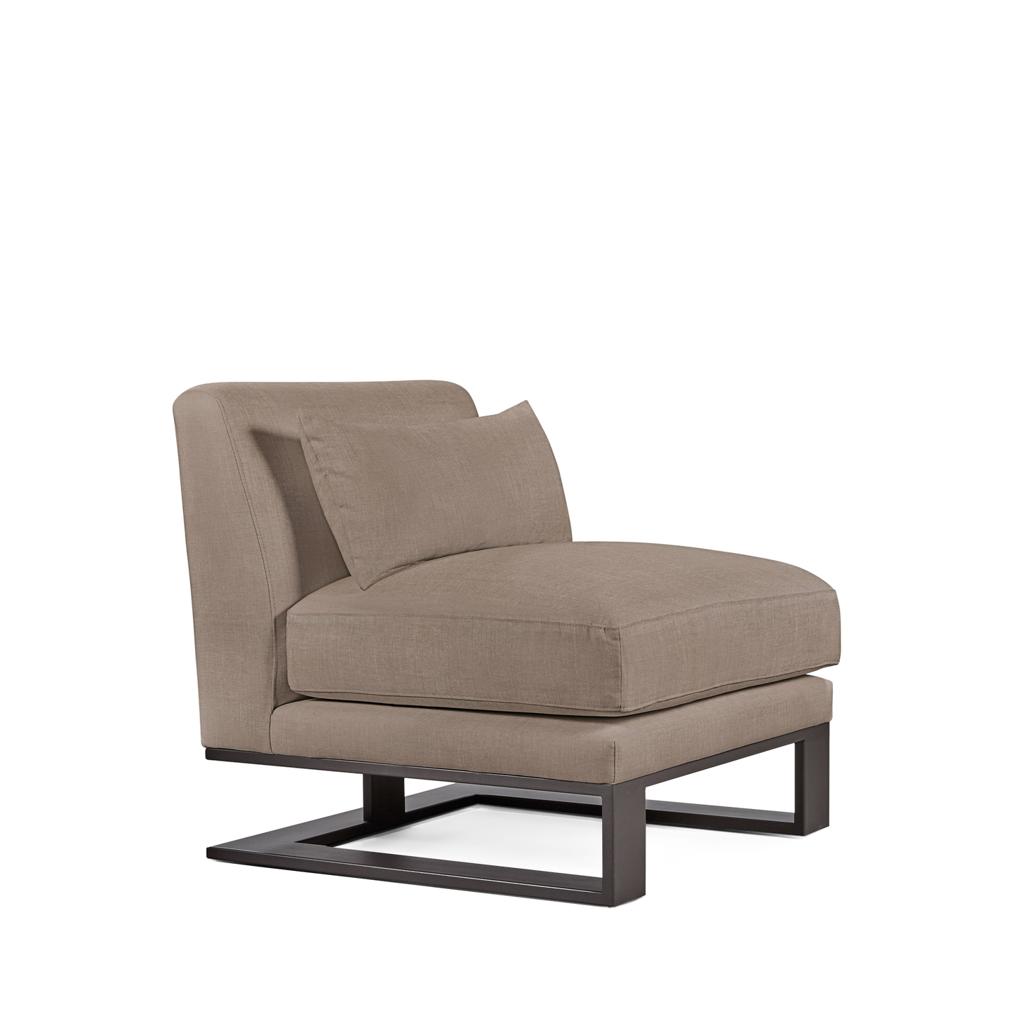 Alpes armchair with light brown textile and moka wood legs 