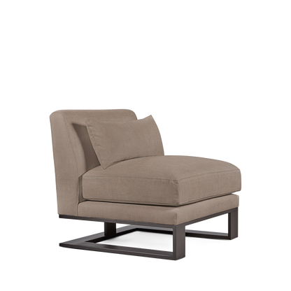 Alpes armchair with light brown textile and moka wood legs 