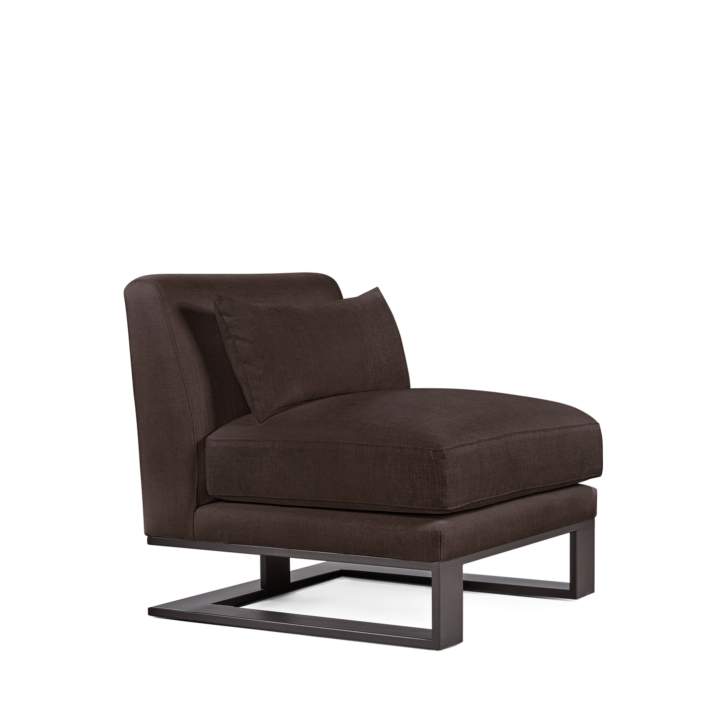 Alpes armchair with brown textile and moka colored wood legs 