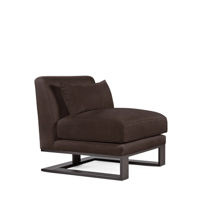 Alpes armchair with brown textile and moka colored wood legs 