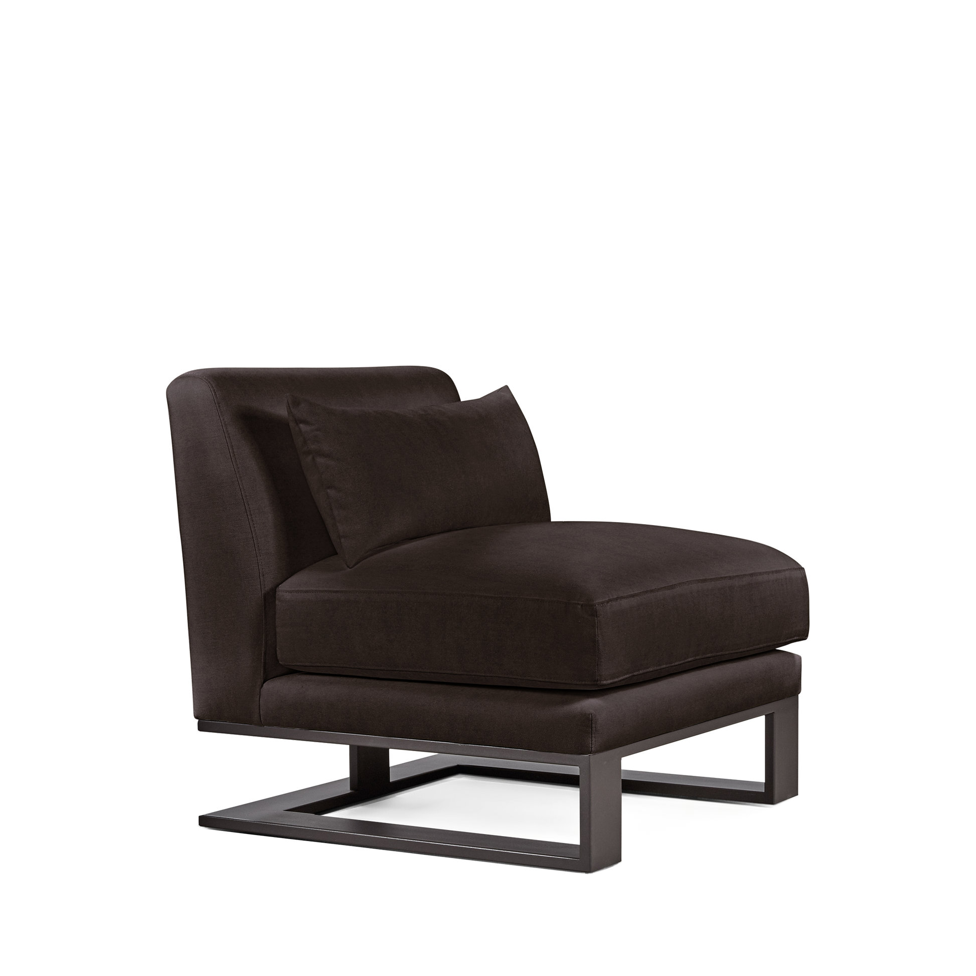 Alpes armchair with dark brown textile and moka colored wood legs 