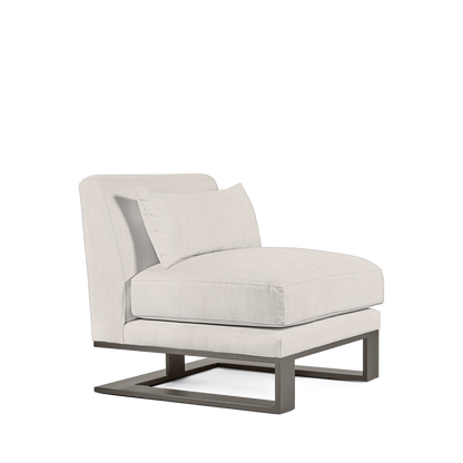 Alpes armchair with light grey textile and champagne colored wood legs