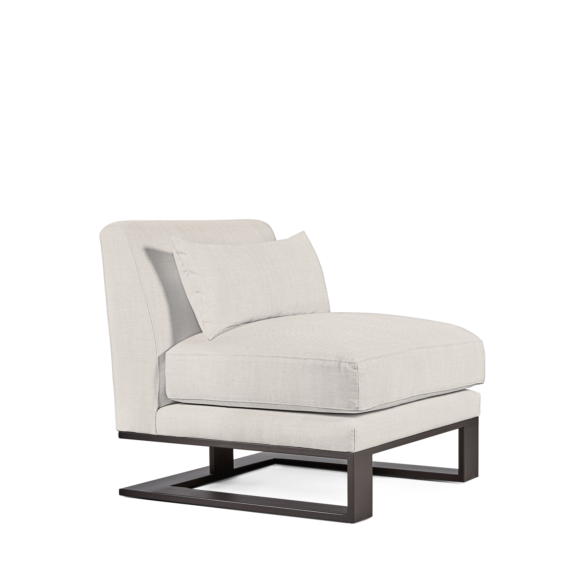 Alpes armchair with light grey textile and moka wood legs 