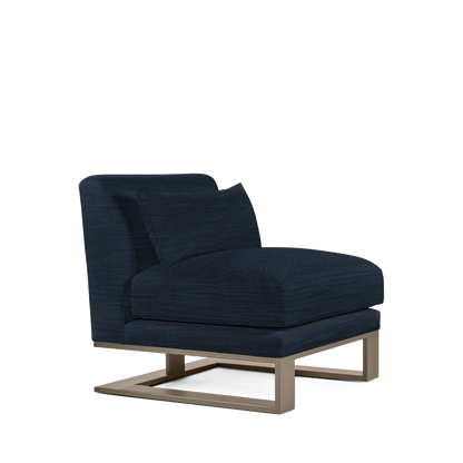 Alpes armchair with light dark blue and champagne colored wood legs 