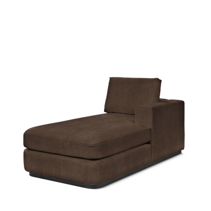 ATLAS 90 Lounge Bed arm rest right with suede brown textile