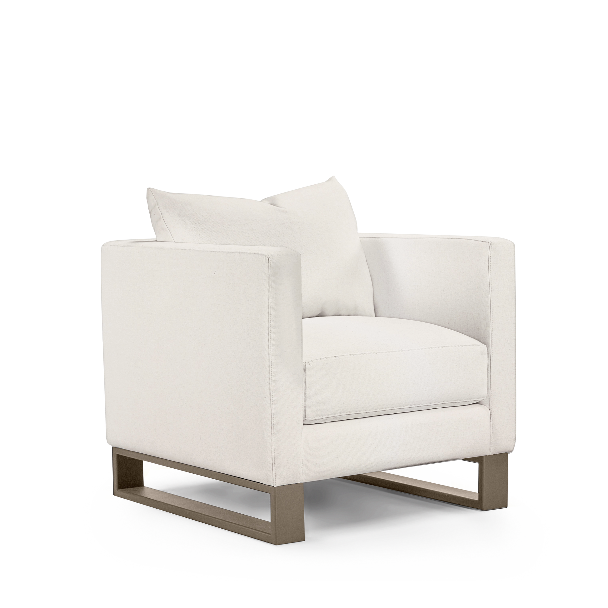 Atlin armchair with bolt white textile with champagne  legs 