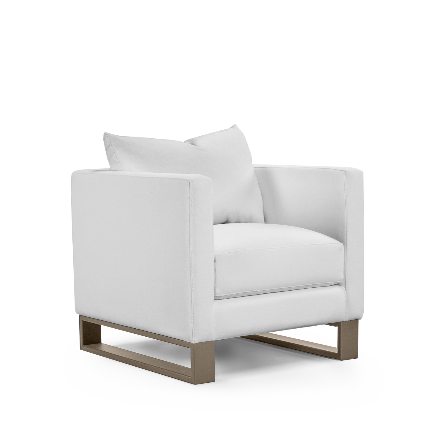 Atlin armchair with linara white textile with champagne legs