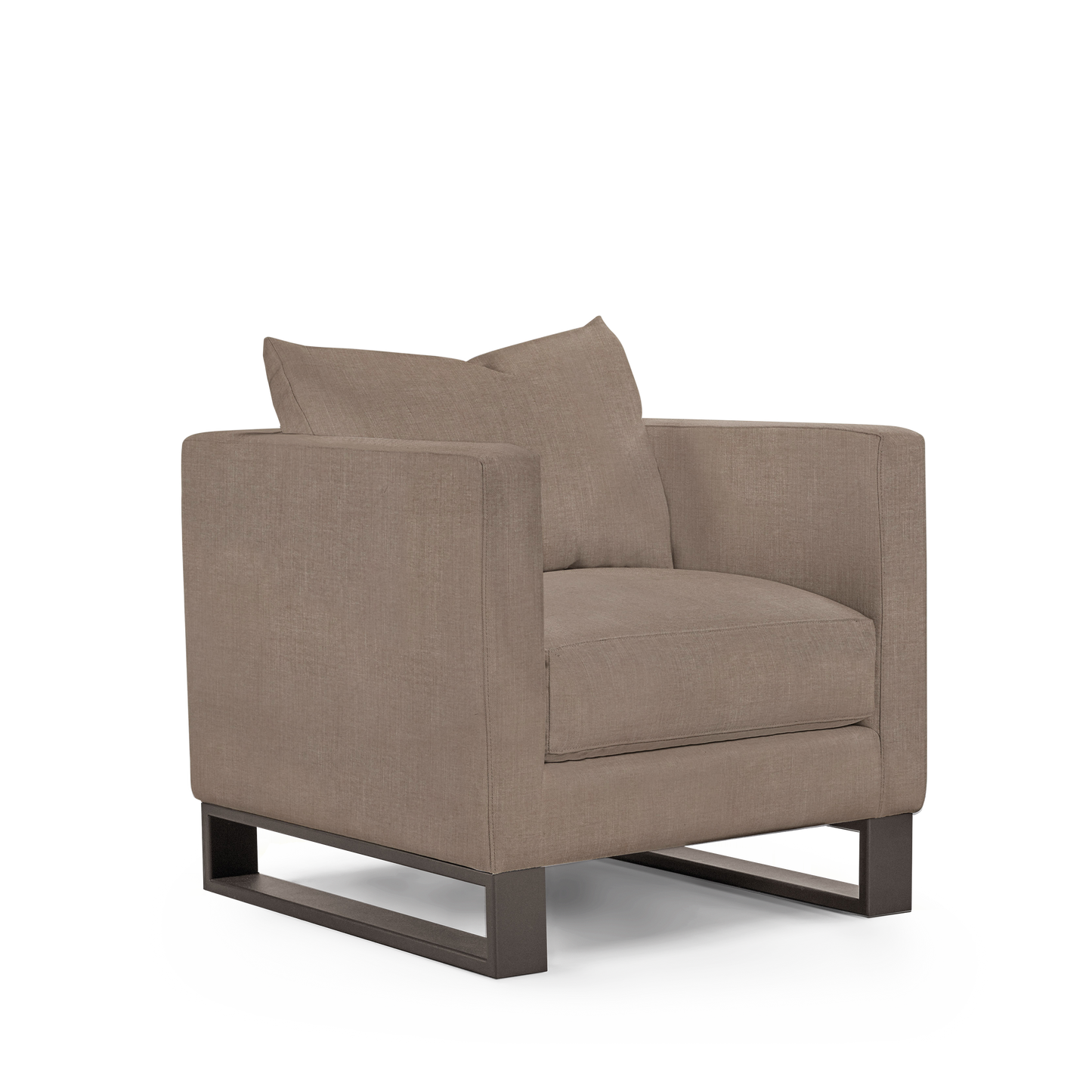 Atlin armchair with linara light brown textile with moka legs 