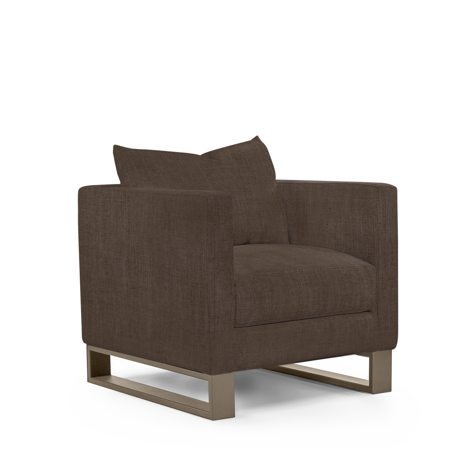 Atlin armchair with warm grey textile with champagne legs