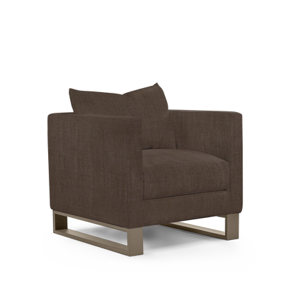 Atlin armchair with warm grey textile with champagne legs
