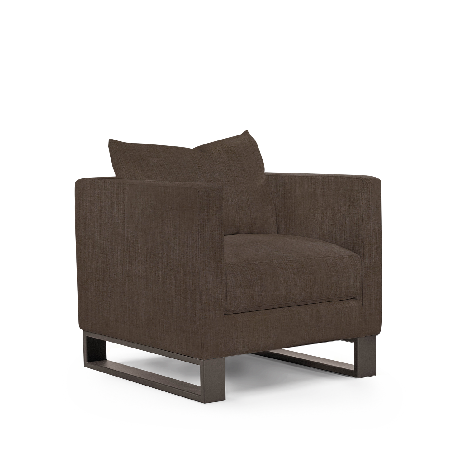 Atlin armchair with warm grey  textile with moka legs 
