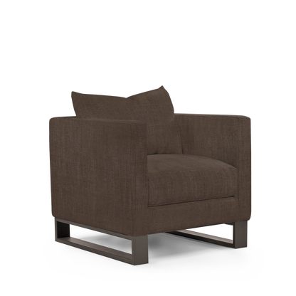 Atlin armchair with warm grey  textile with moka legs 