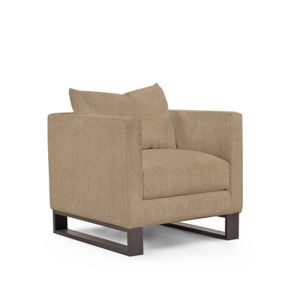 Atlin armchair with khaki textile with moka legs  