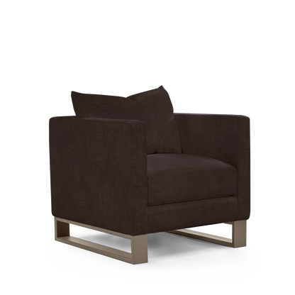 Atlin armchair with linara brown textile with champagne legs