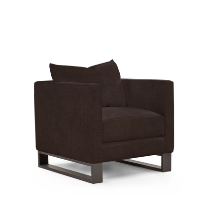 Atlin armchair with linara brown textile with moka legs 