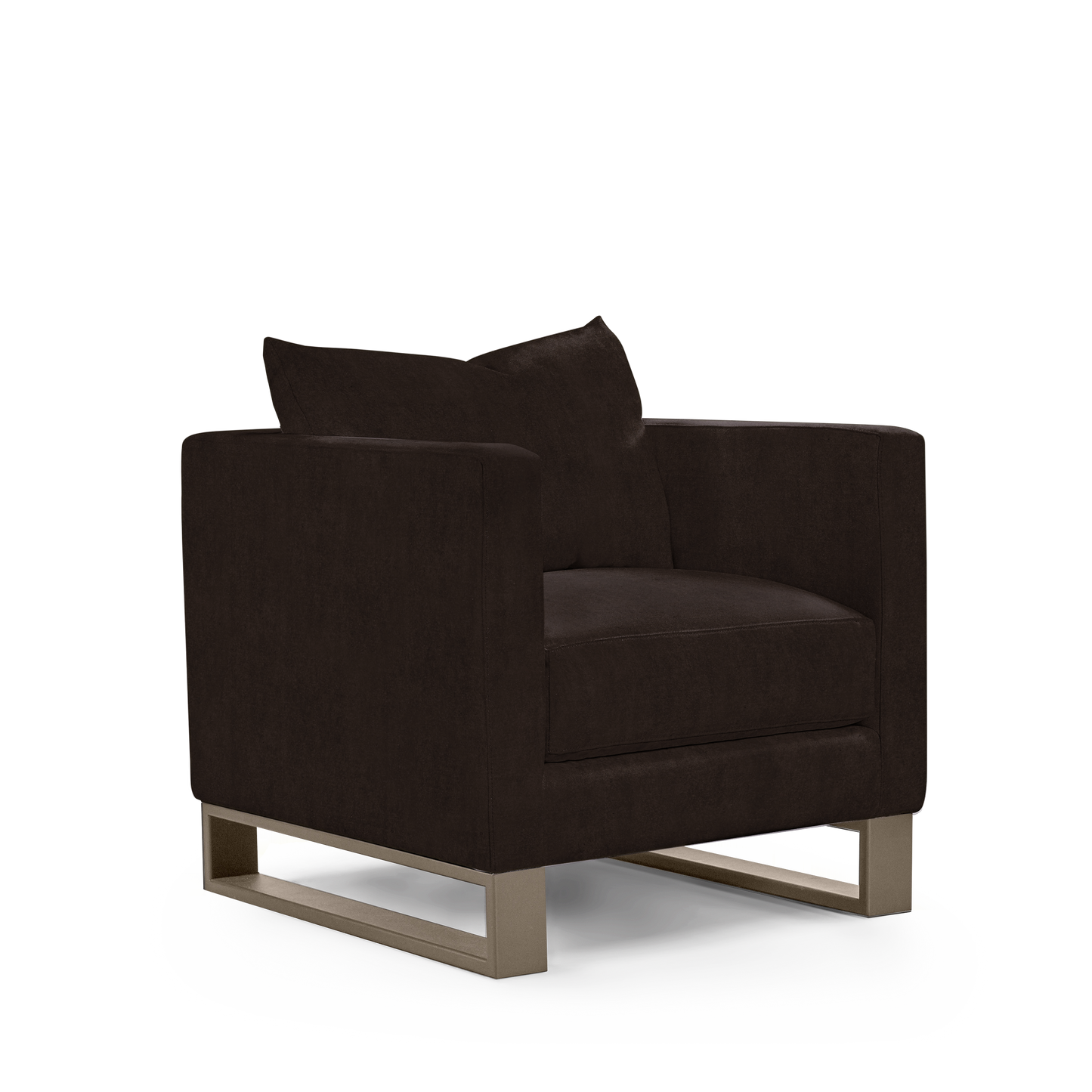 Atlin armchair with dark brown textile with champagne legs